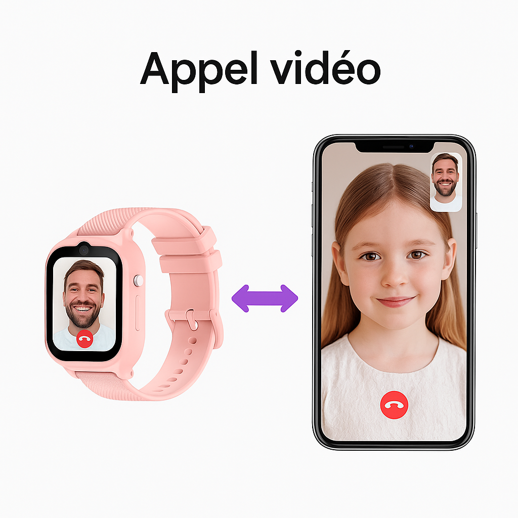 Montre connectée enfant Rose 4G – GPS , appel vidéo & SOS | KidooWatch™