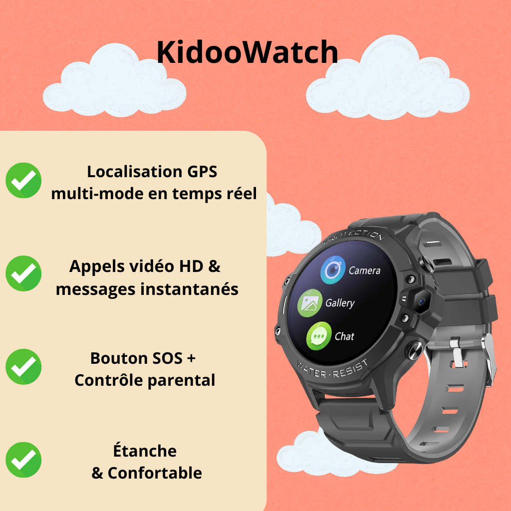 Montre Connectée Garçon 4G ronde – GPS WiFi, appel vidéo & SOS | KidooWatch™