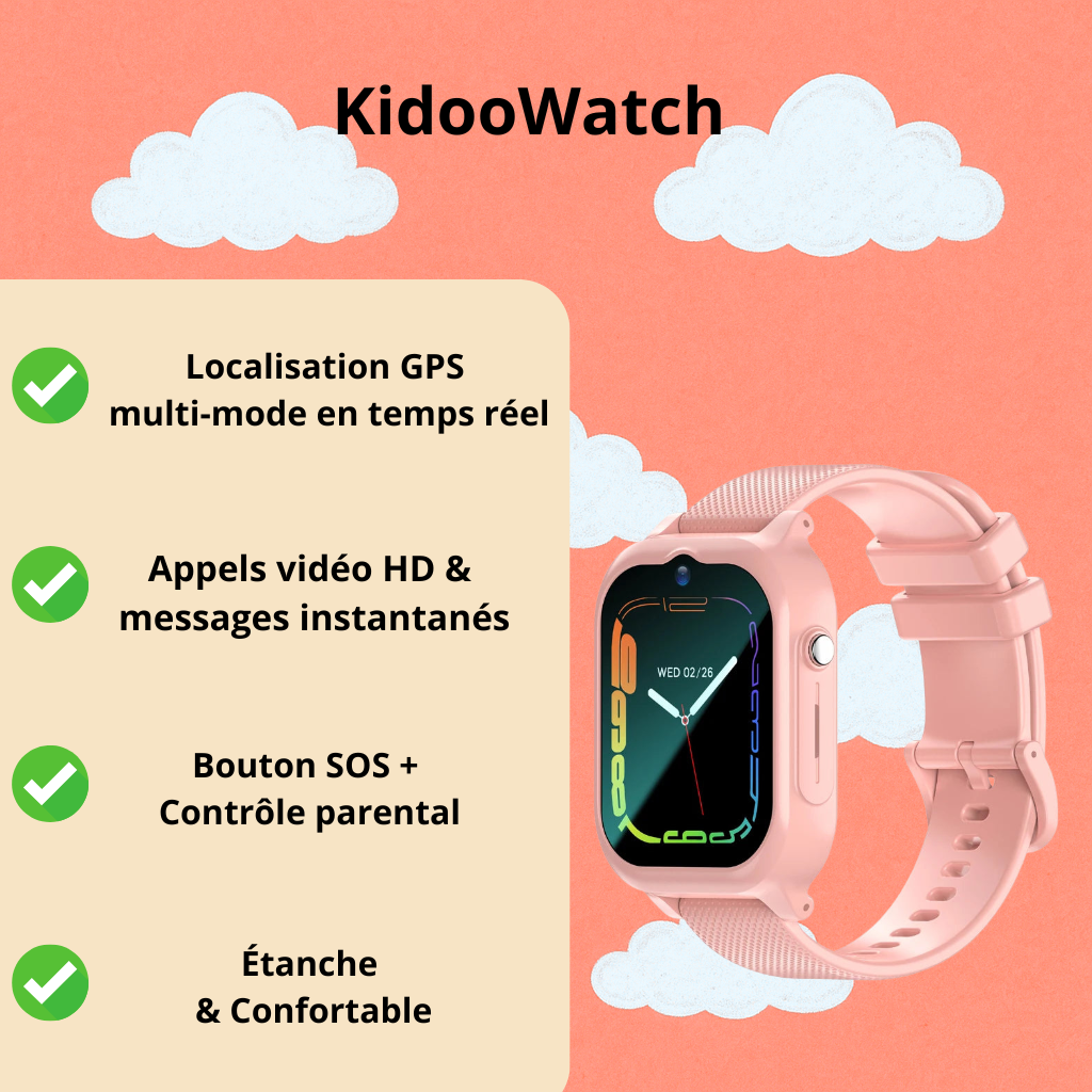 Montre connectée Fille 4G – GPS précis, appel vidéo & SOS | KidooWatch™