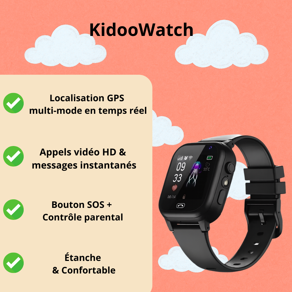 Montre Connectée Enfant 5G – GPS, SOS & Appel vidéo | KidooWatch™