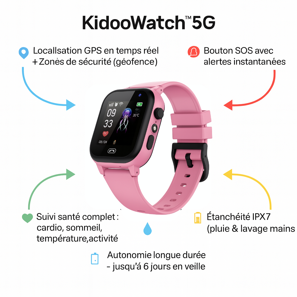 Montre Connectée Enfant 5G Bleu – GPS, SOS & Appel vidéo | KidooWatch™