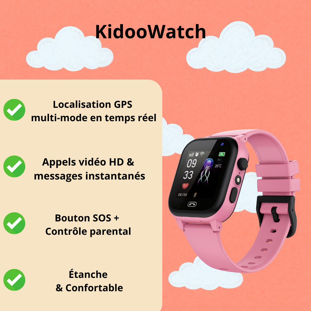 Montre Connectée Enfant 5G Bleu – GPS, SOS & Appel vidéo | KidooWatch™