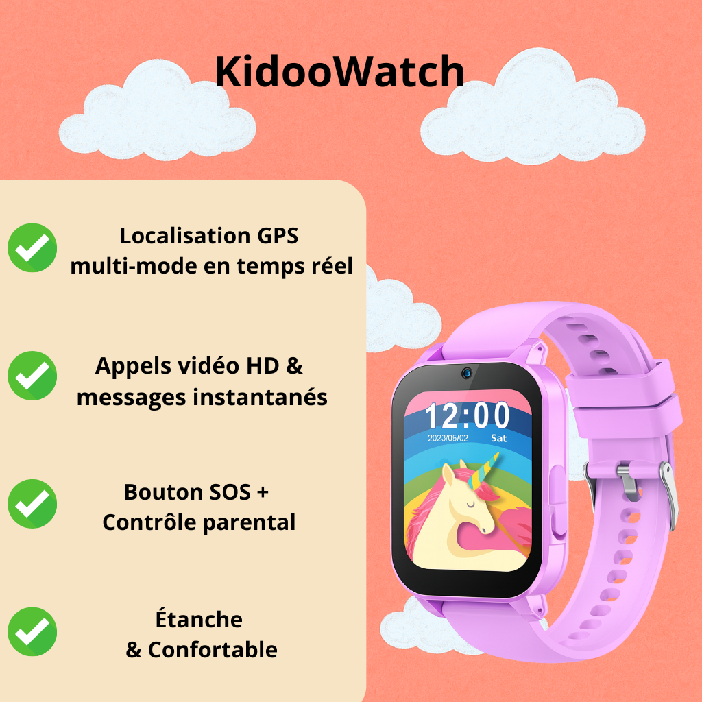 Montre Connectée Enfant éducative – 30 jeux, Histoires & Lampe torche| KidooWatch™