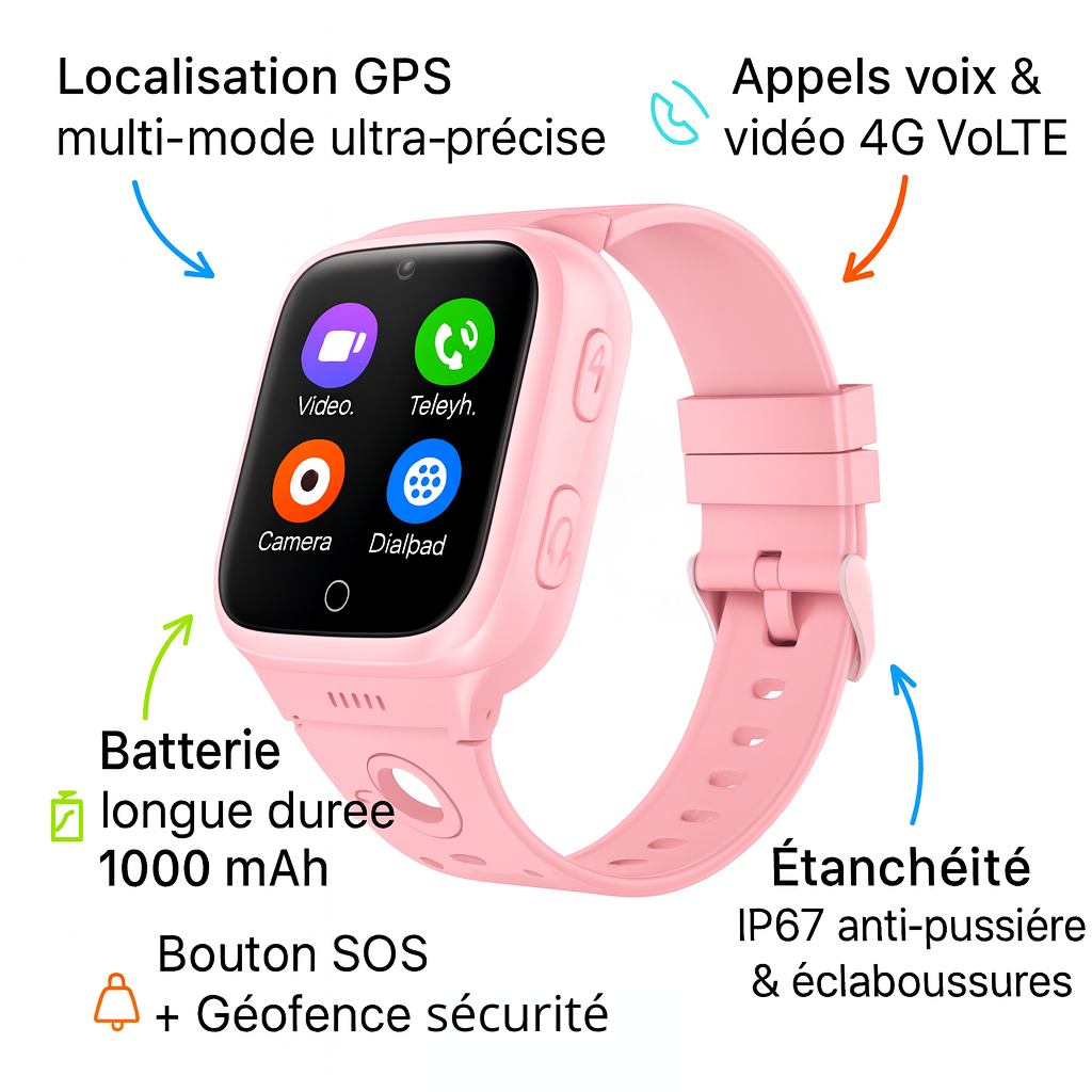Montre Connectée Fille 4G - 1000mAh – GPS , appel vidéo | KidooWatch™