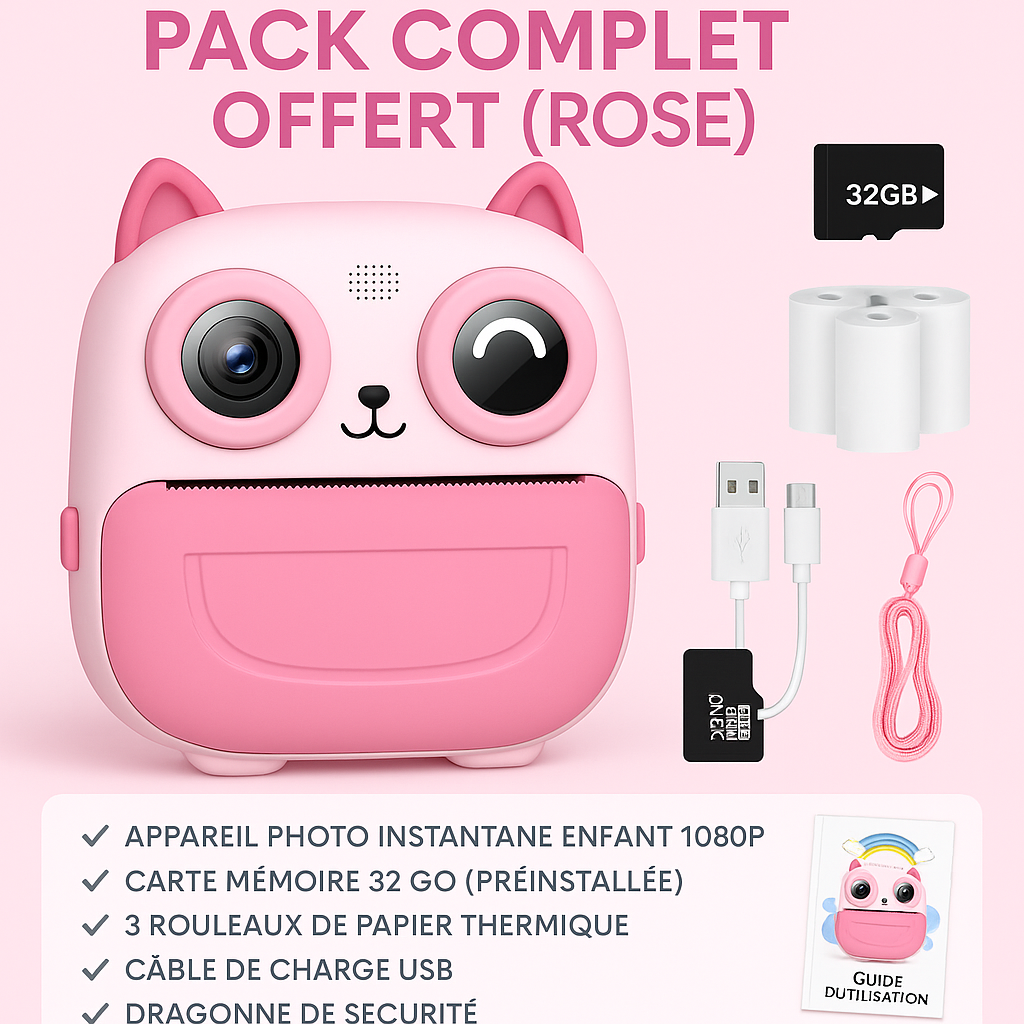Appareil Photo Instantané Fille Full HD + carte mémoire 32 Go
