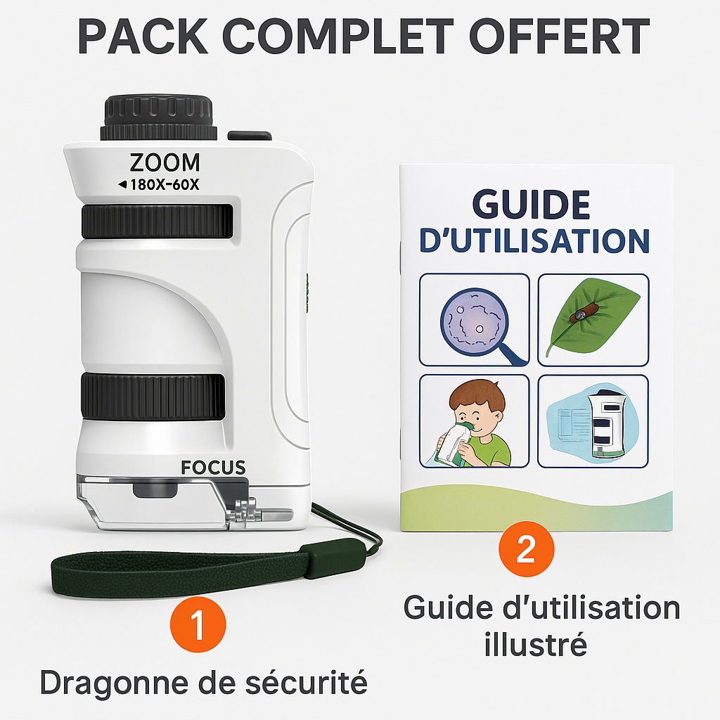 Mini Microscope de Poche Enfant – LED & 180× Zoom