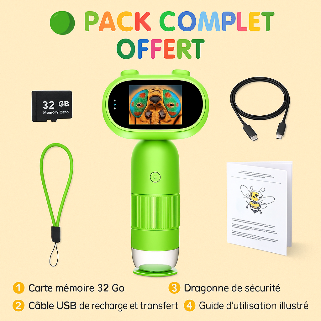 Microscope Enfant  1080P & Photo/Vidéo + carte mémoire 32 GO