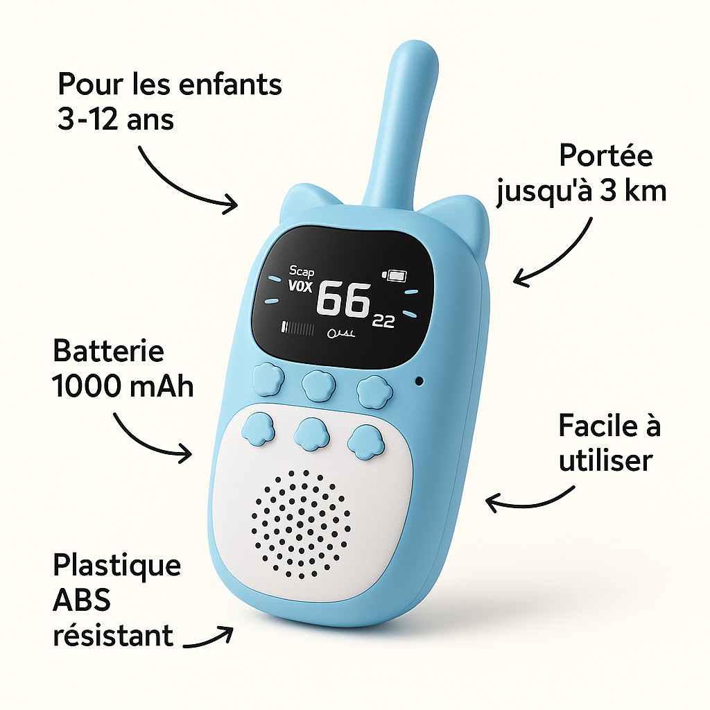 Talkie-Walkie Enfant Rechargeable – Portée 3 km, Jeu et Sécurité | KidooWatch™