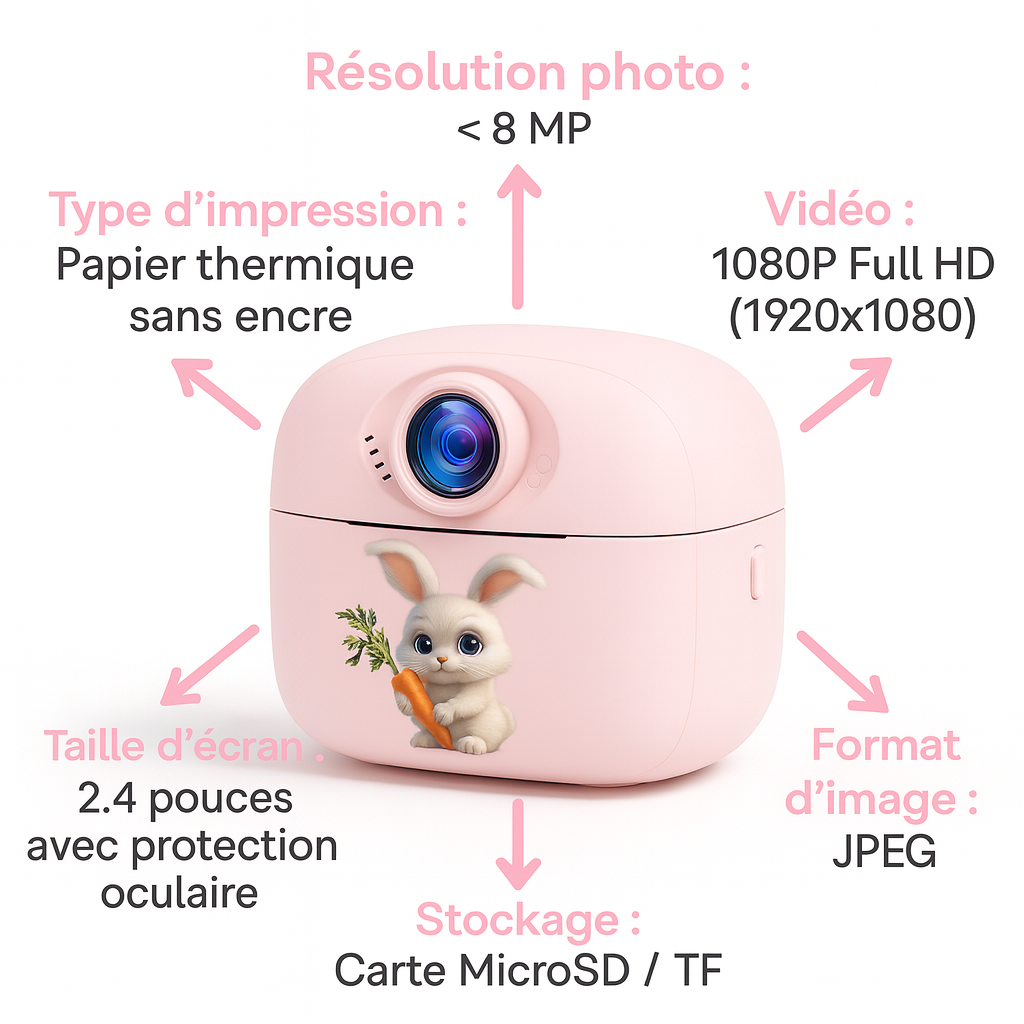 Appareil Photo Instantané Enfant – Impression Thermique HD + carte mémoire 32 Go