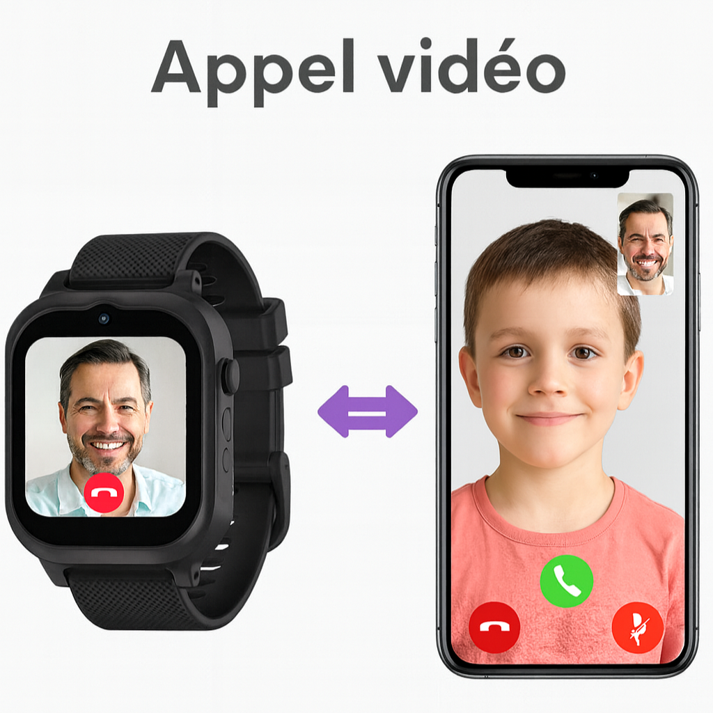 Montre Connectée Enfant Noir 4G – GPS , Appel Vidéo & SOS | KidooWatch™