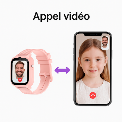 Montre connectée enfant Rose 4G – GPS , appel vidéo & SOS | KidooWatch™