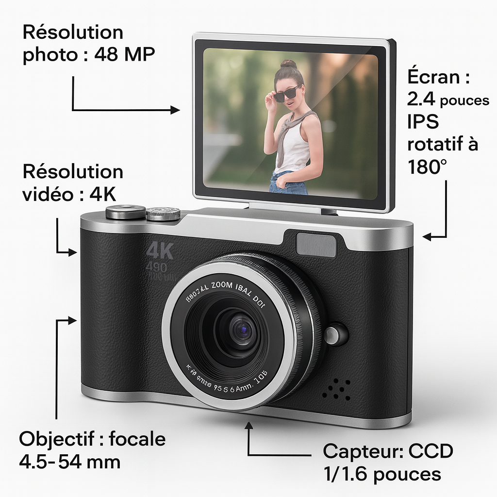 Appareil Photo 4K Enfant & Débutant – 48MP Écran Rotatif 180° | KidooWatch™