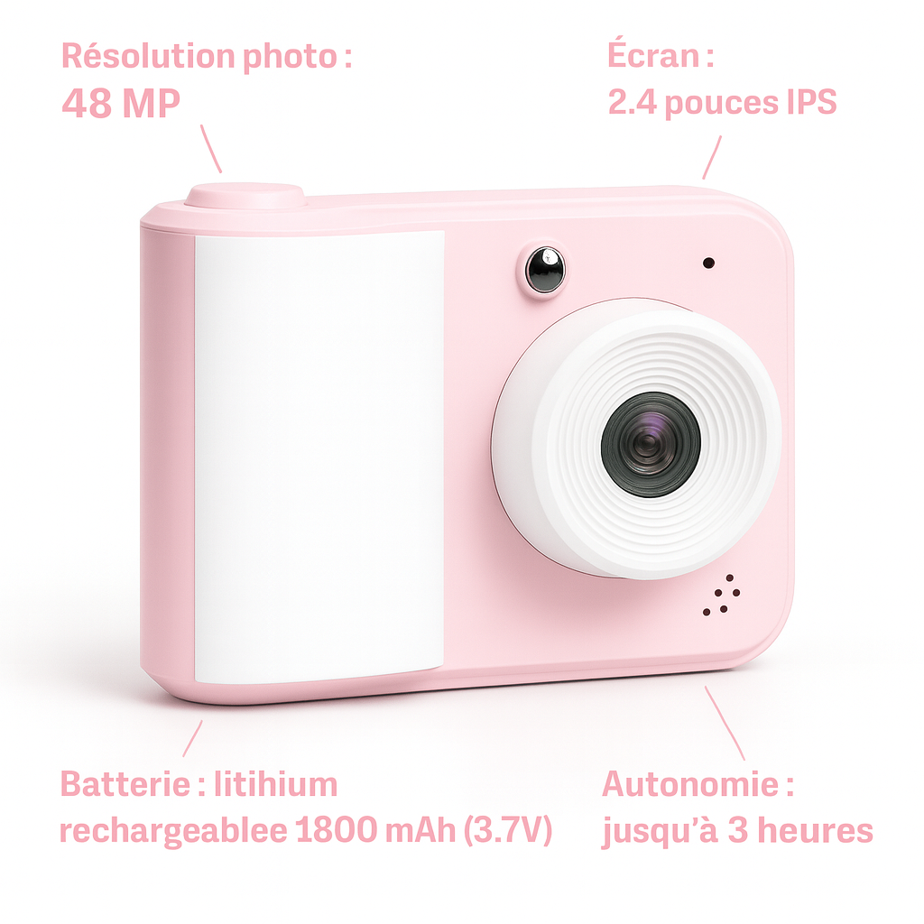 Appareil Photo Instantané Enfant 1080P – Impression & 48MP HD | KidooWatch™