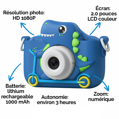 Appareil Photo Enfant Dinosaure – 1080P HD + Carte mémoire 32 Go