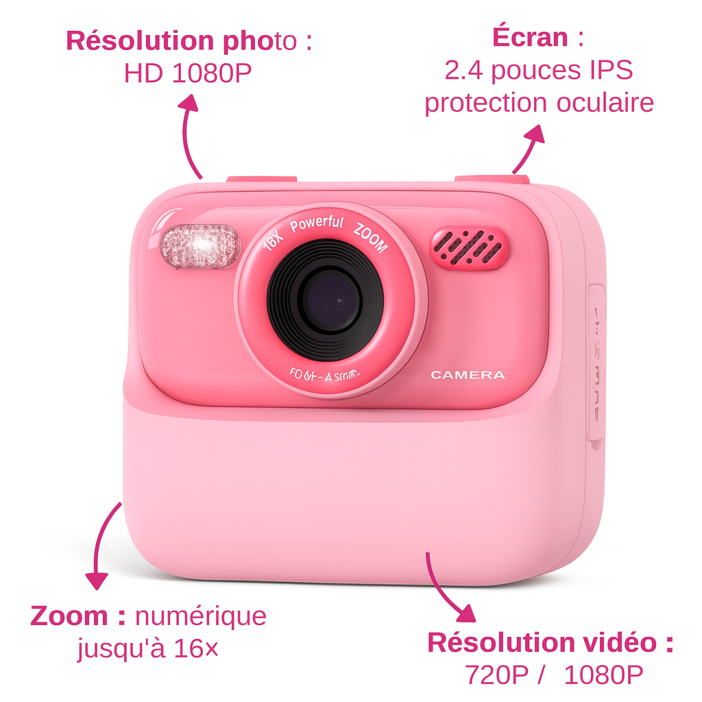 Appareil Photo Fille impression & Double Objectif + carte mémoire 32 Go