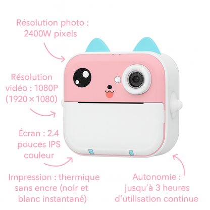 Appareil Photo Instantané Fille –  Jeux & Audio +  carte mémoire 32 Go