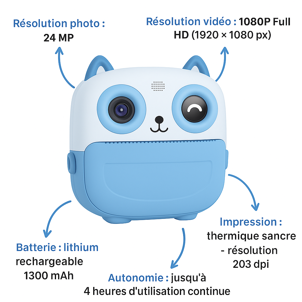 Appareil Photo Instantané Enfant Full HD + carte mémoire 32 Go