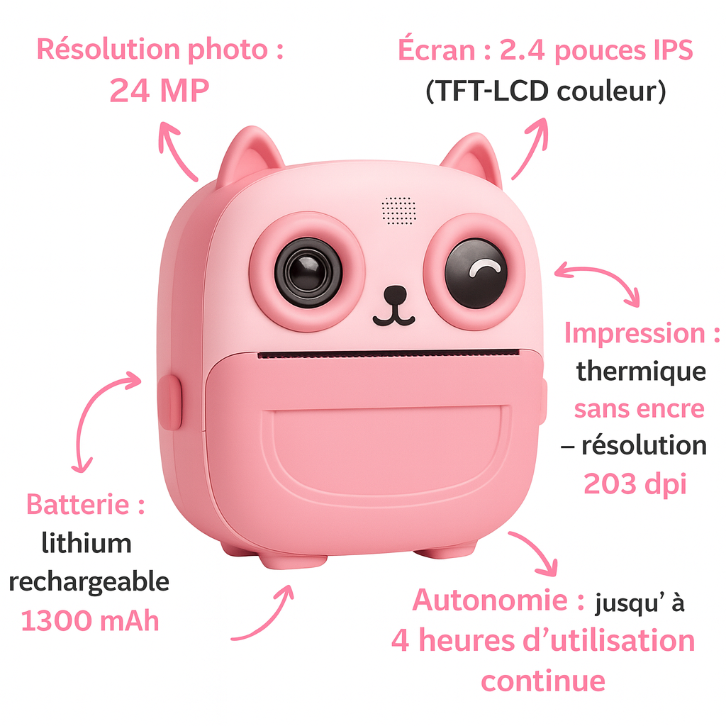 Appareil Photo Instantané Fille Full HD + carte mémoire 32 Go