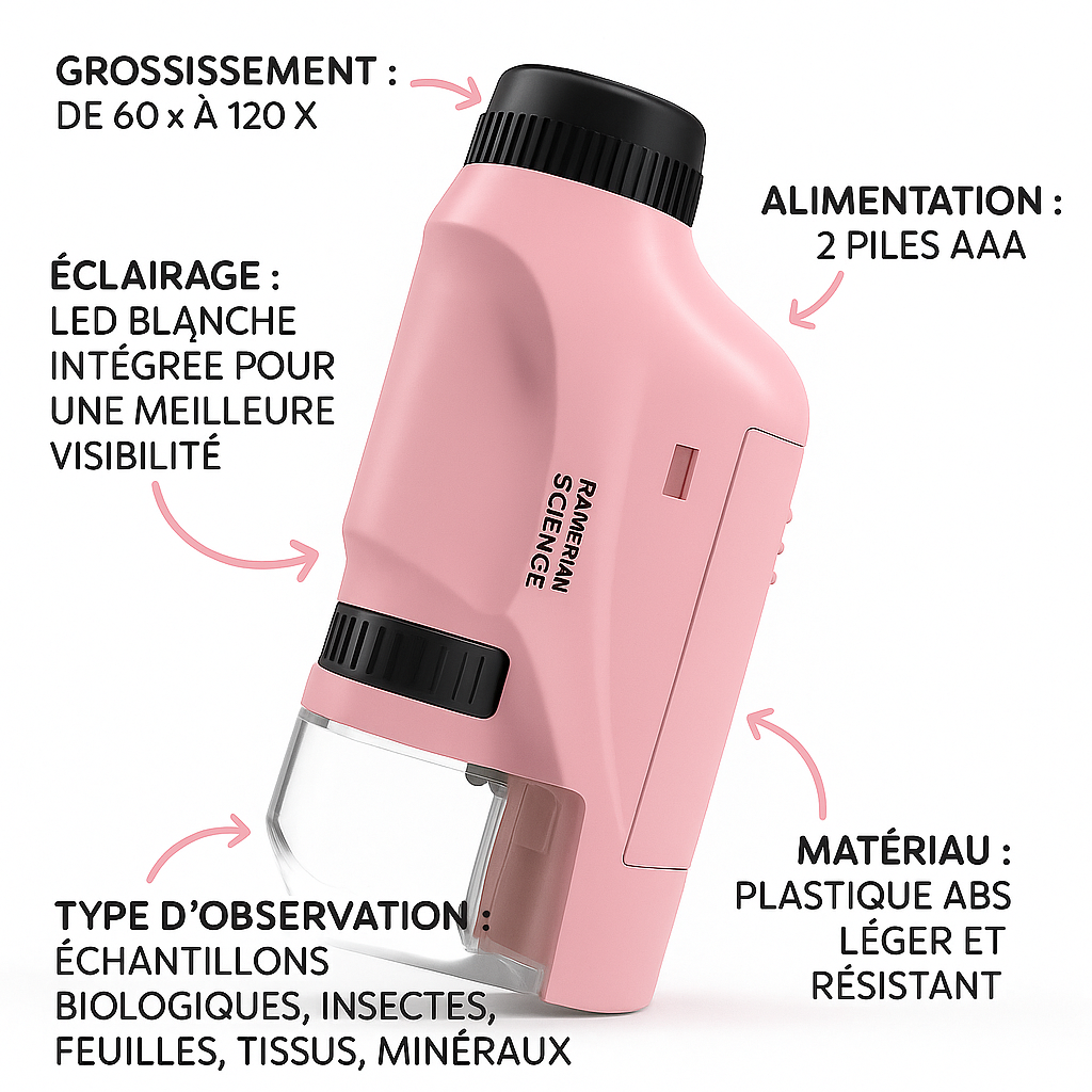 Microscope Fille 120× – LED & Format de Poche