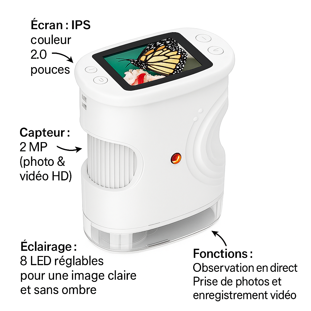 Microscope Portable Enfant 1000× –  Photo/Vidéo
