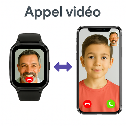 Montre connectée Noir enfant 4G - 1000mAh – GPS , appel vidéo  | KidooWatch™