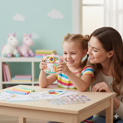 Appareil Photo Enfant Licorne – Impression Instantanée HD  + carte mémoire 32 Go