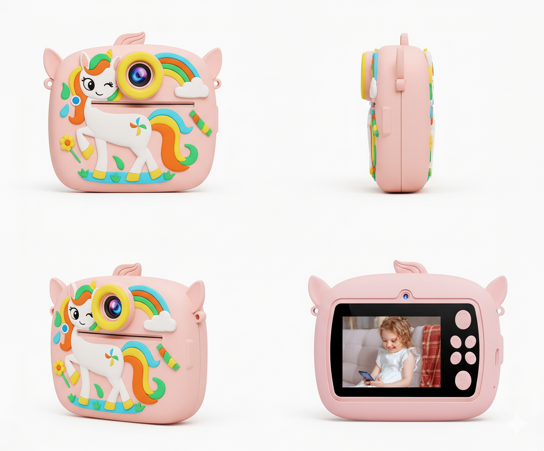 Appareil Photo Enfant Licorne – Impression Instantanée HD  + carte mémoire 32 Go