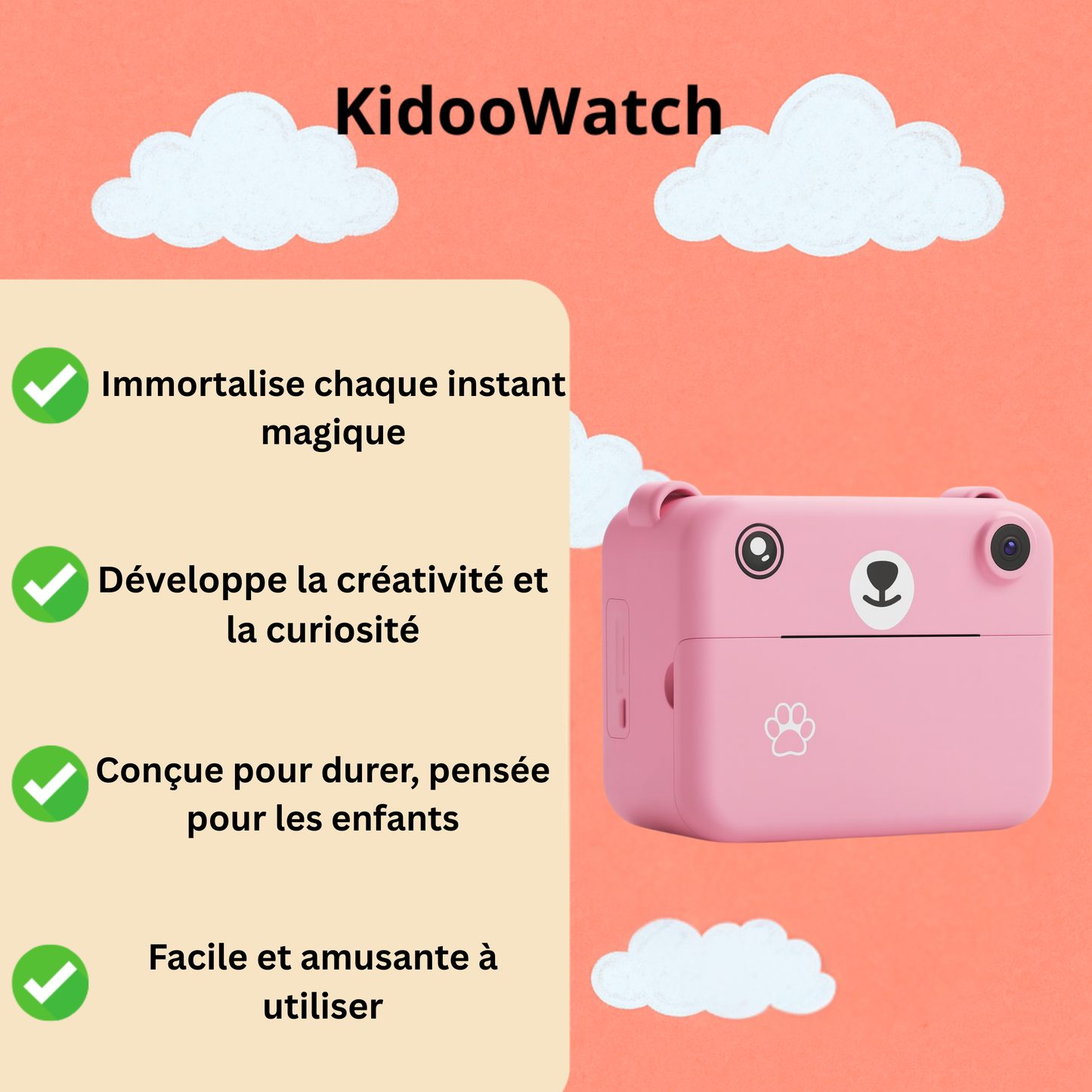 Appareil Photo Instantané Fille 1080P – Objectif Rotatif 180°