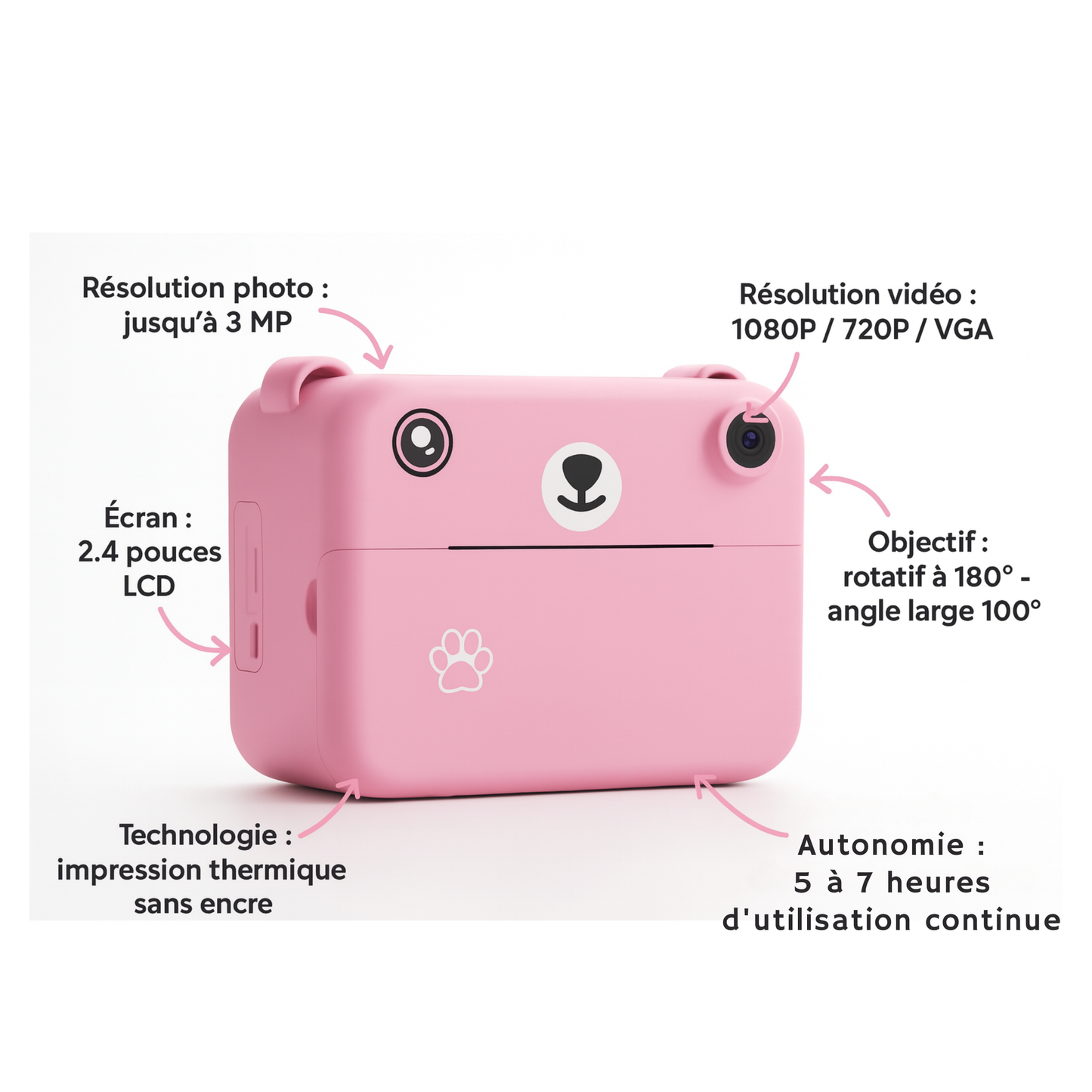 Appareil Photo Instantané Fille 1080P – Objectif Rotatif 180°