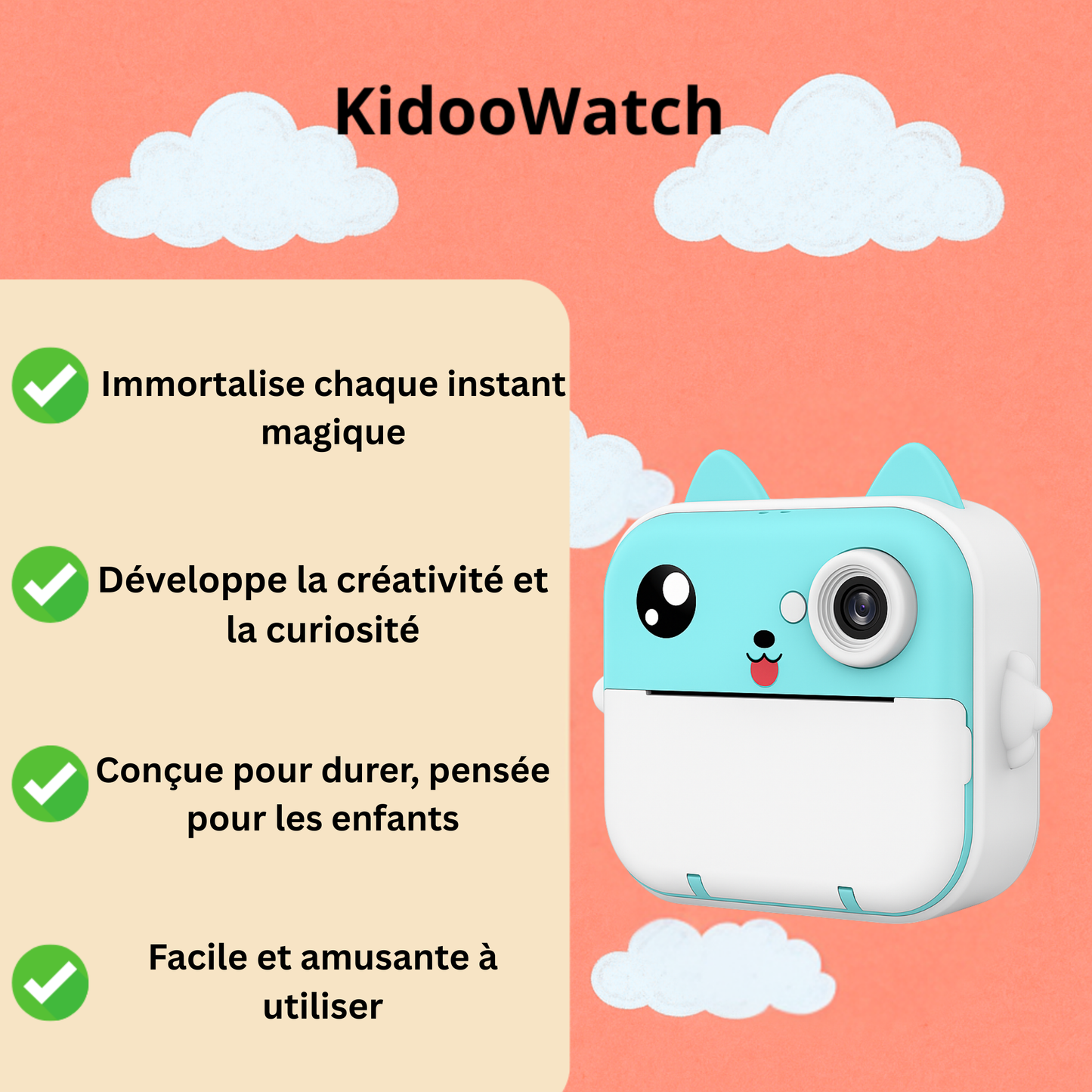 Appareil Photo Instantané Enfant –  Jeux & Audio +  carte mémoire 32 Go