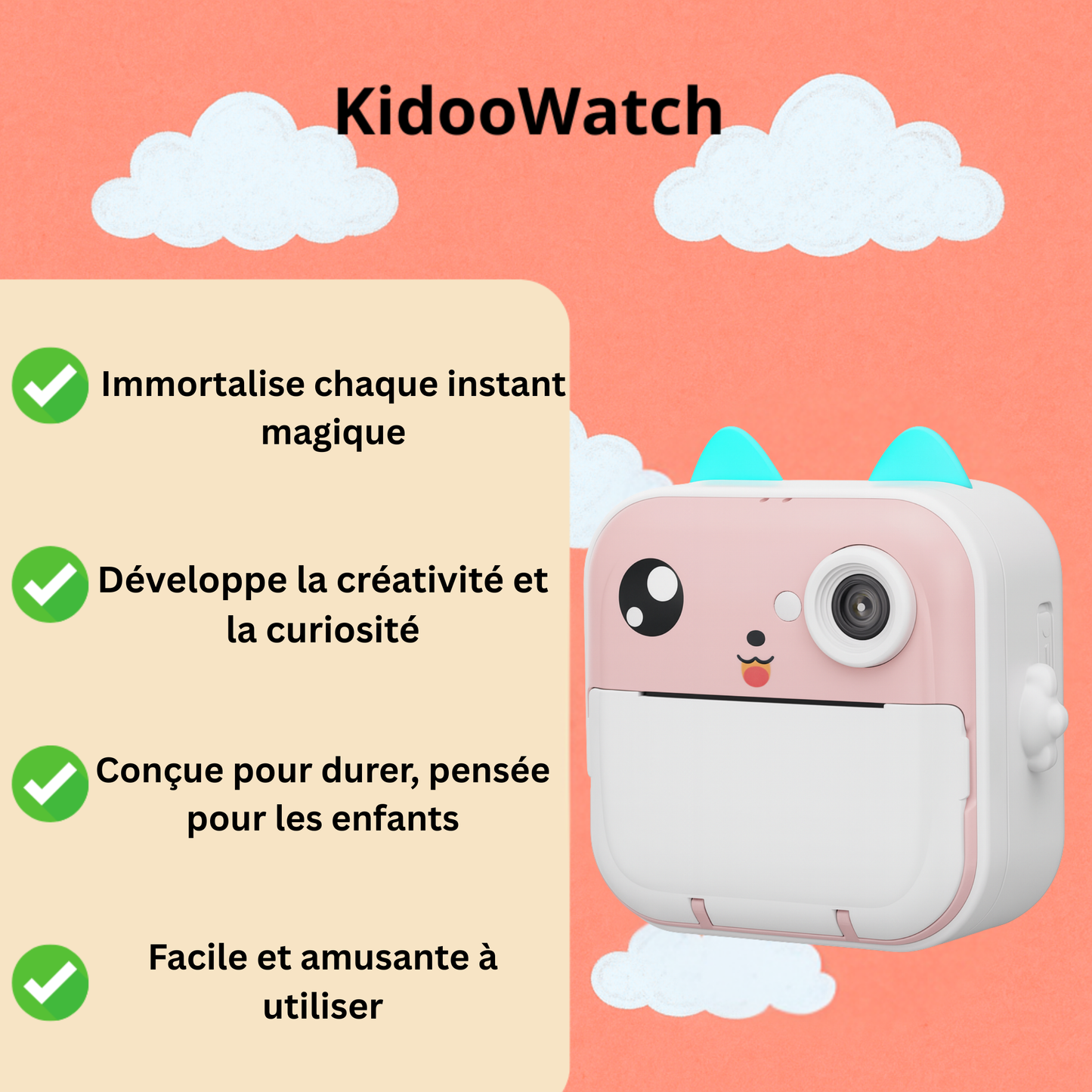 Appareil Photo Instantané Fille –  Jeux & Audio +  carte mémoire 32 Go