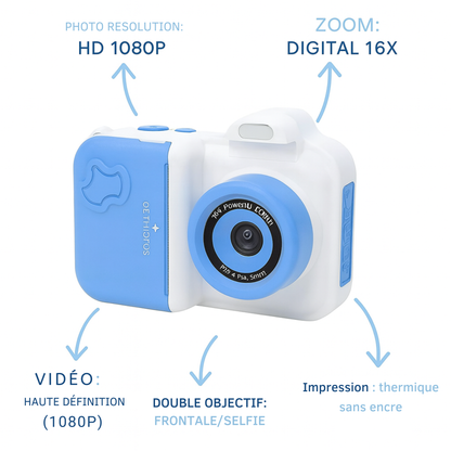 Appareil Photo Instantané Enfant  1080P – Double Objectif + carte mémoire 32 Go