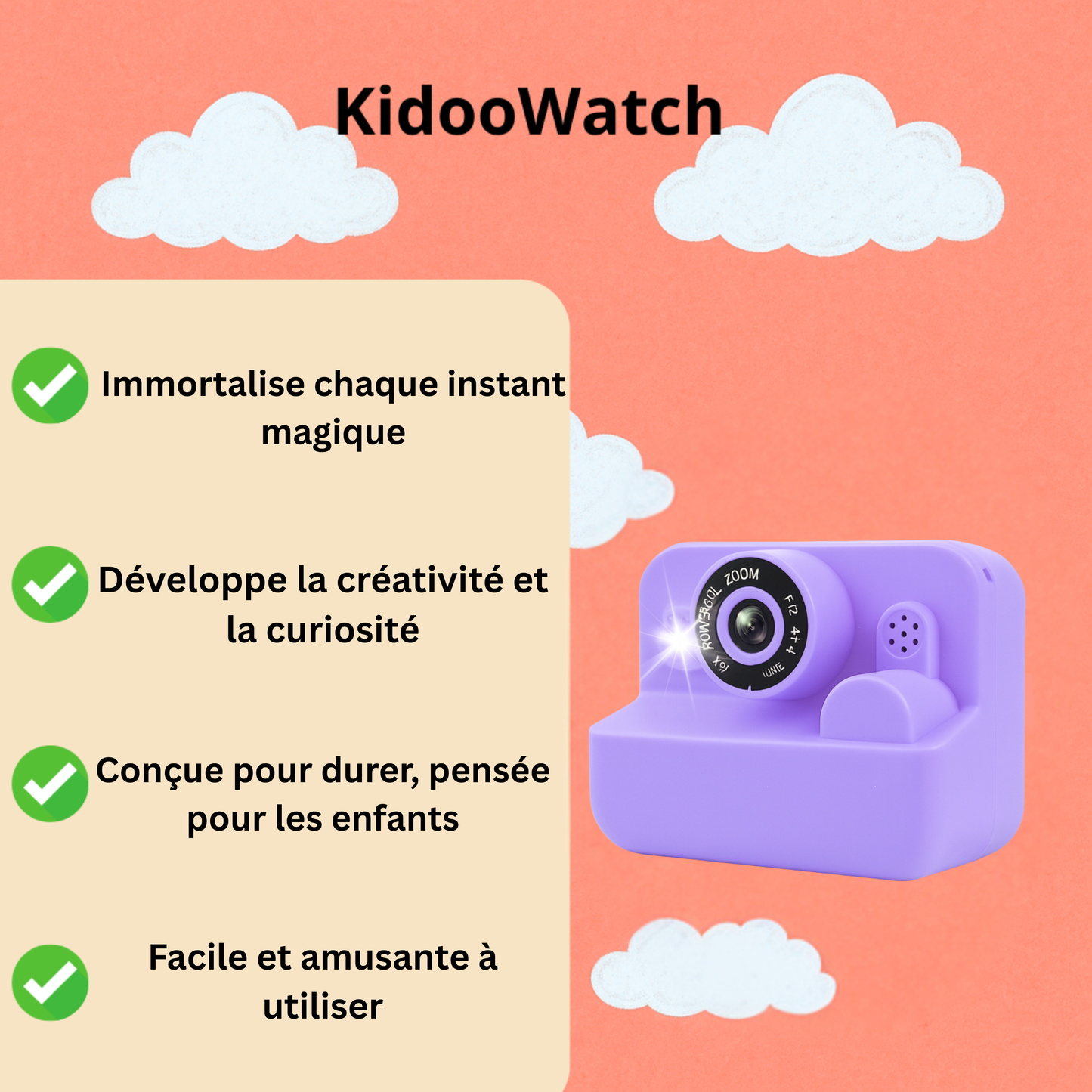 Appareil Photo Instantané Fille 1080P éducative + carte mémoire 32 Go