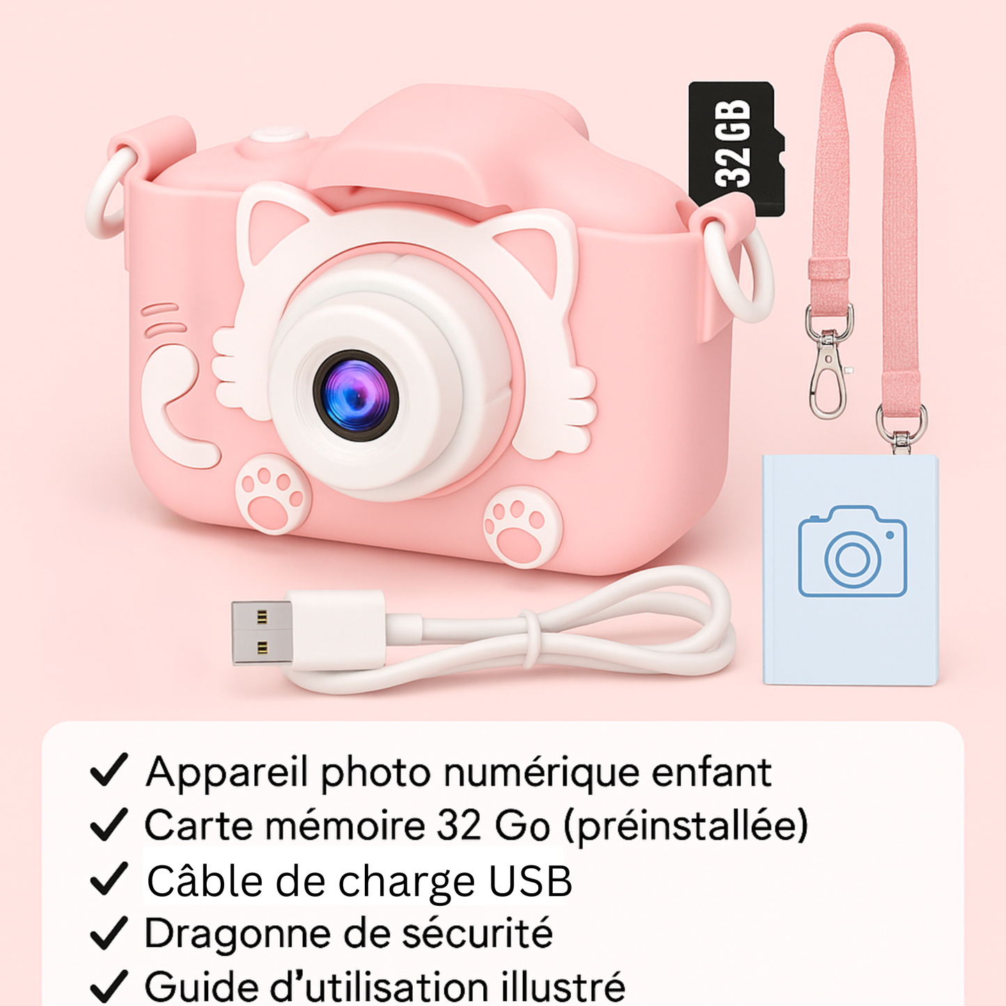 Appareil Photo Numérique Fille 1080P + carte mémoire 32 Go