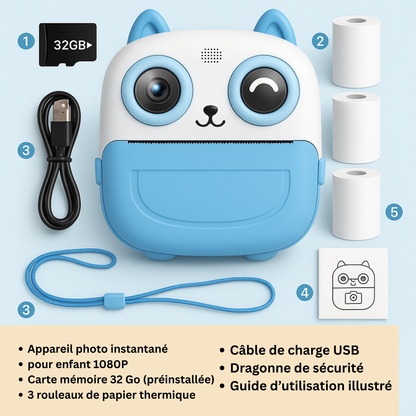 Appareil Photo Instantané Enfant Full HD + carte mémoire 32 Go