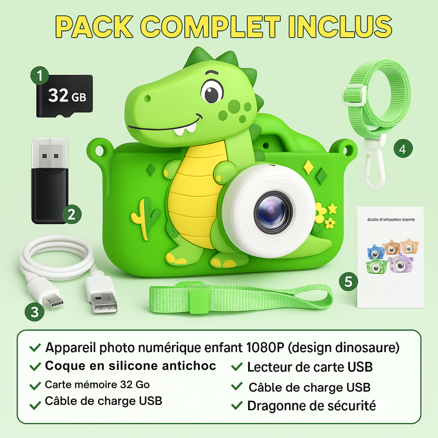 Appareil Photo Numérique Enfant 1080P – Mini HD + carte mémoire 32 Go