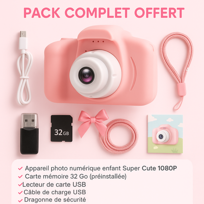 Appareil Photo Fille 1080P Rechargeable + carte mémoire 32 Go