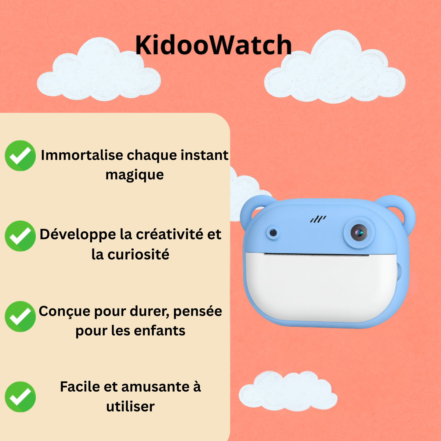 Appareil photo Enfant instantané avec impression + carte mémoire de 32 Go