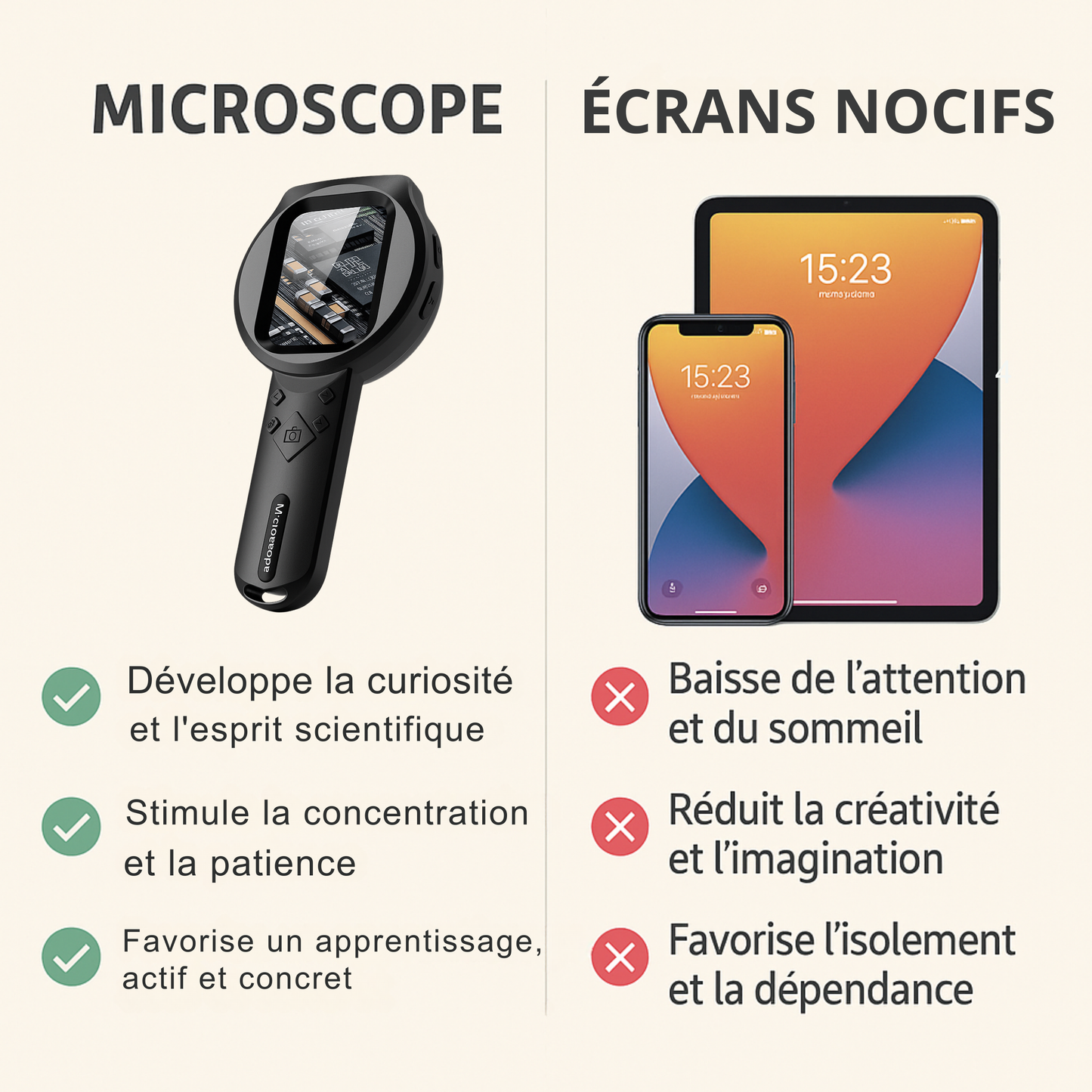Microscope Portable Enfant – Écran HD & Lumière LED