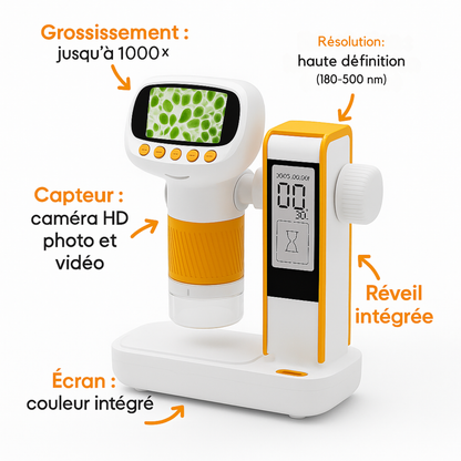 Microscope Enfant 1000× – Avec Réveil & Photo/Vidéo