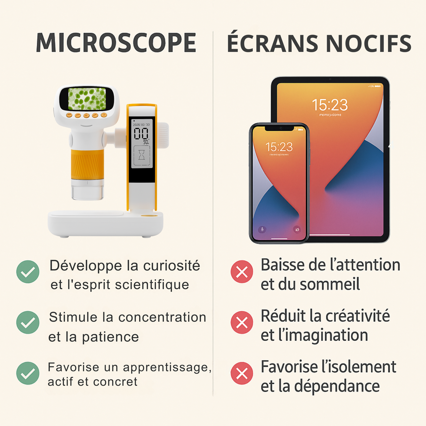 Microscope Enfant 1000× – Avec Réveil & Photo/Vidéo