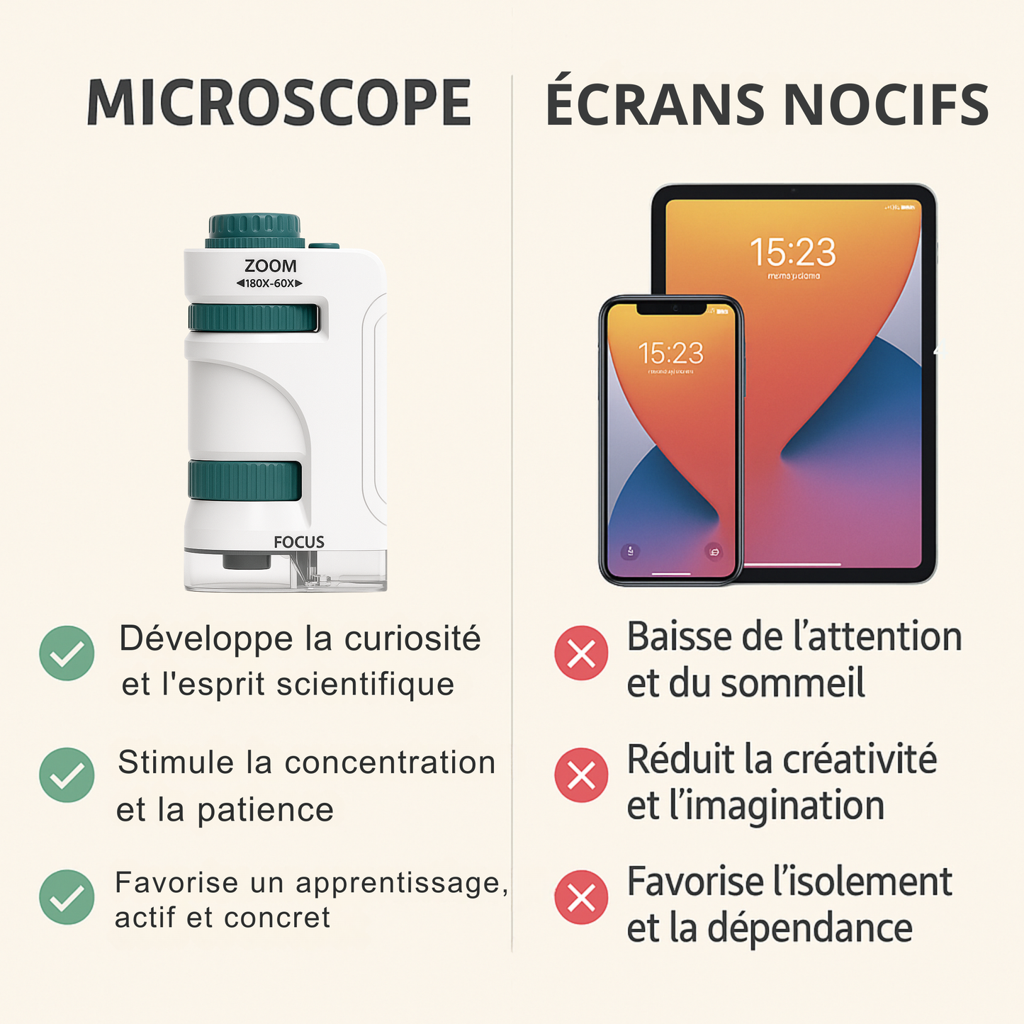 Mini Microscope de Poche Enfant – LED & 180× Zoom