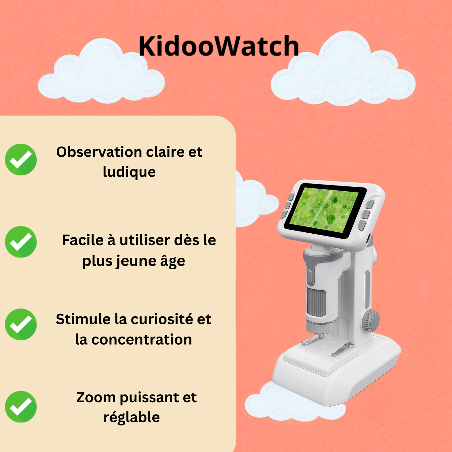 Microscope Enfant 1600× – Écran 4" & Lumière LED