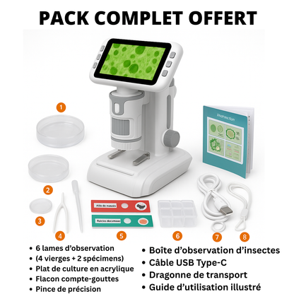 Microscope Enfant 1600× – Écran 4" & Lumière LED