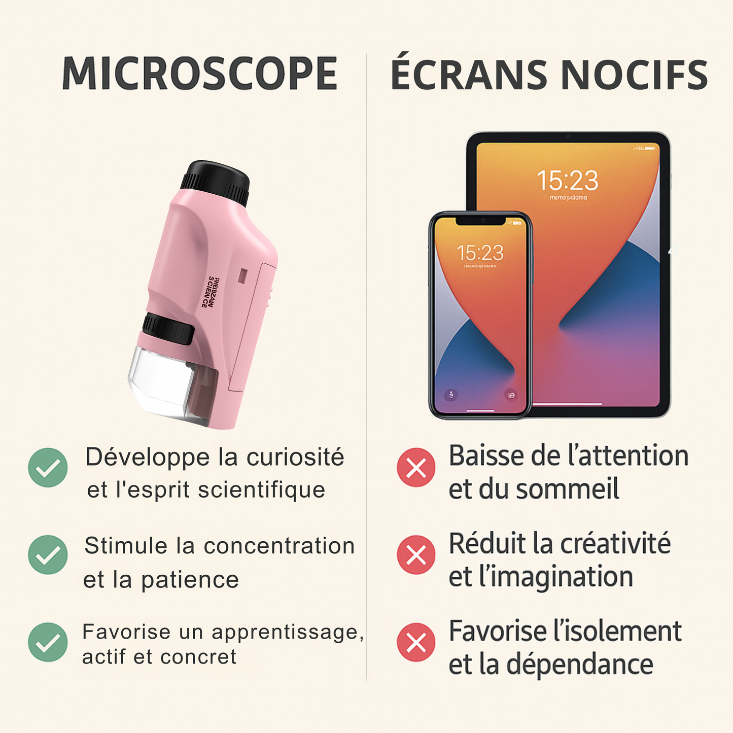 Microscope Fille 120× – LED & Format de Poche