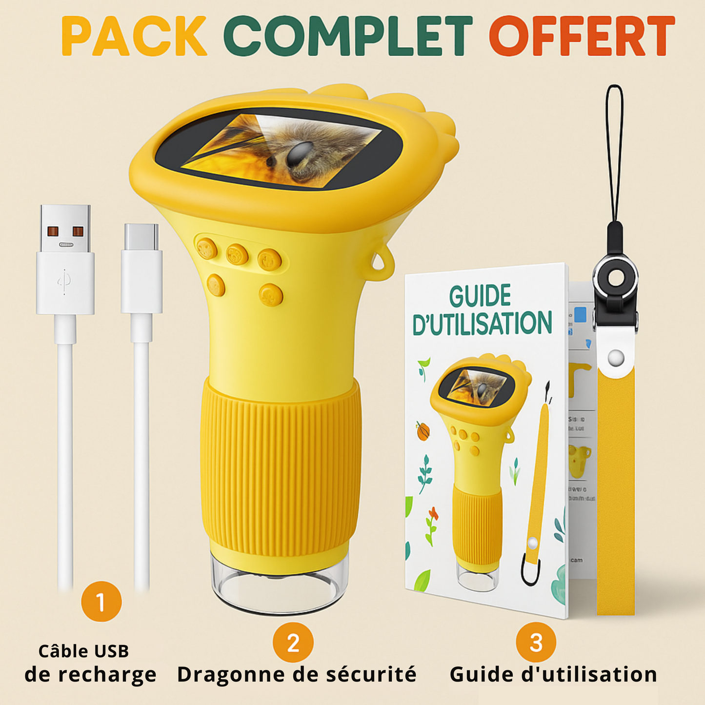 Microscope Enfant 1000× – Écran IPS & Lumière LED