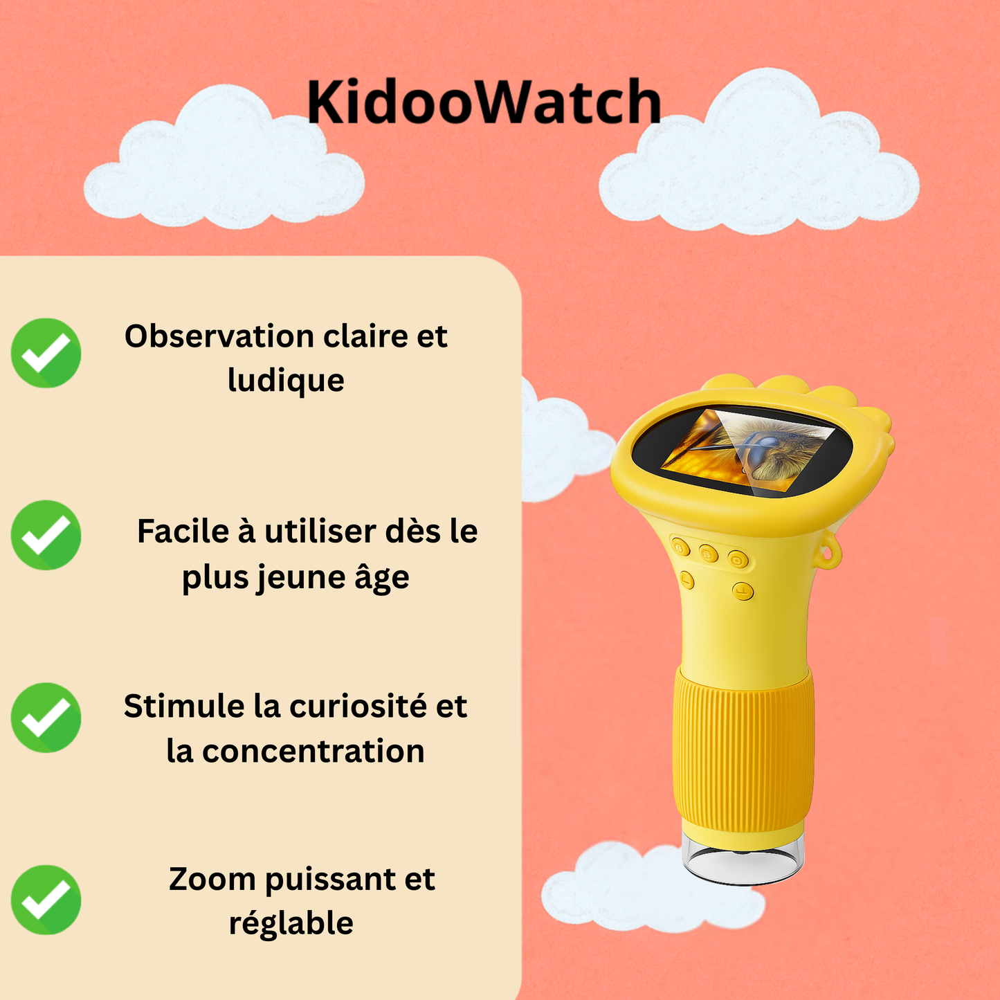 Microscope Enfant 1000× – Écran IPS & Lumière LED