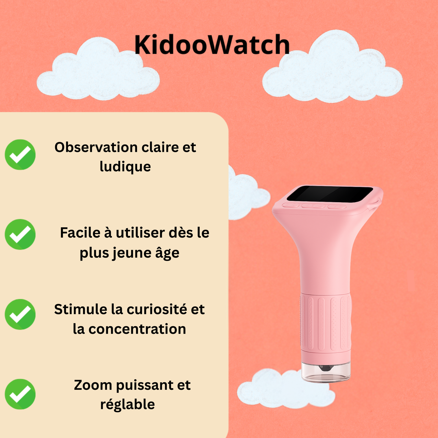 Microscope Fille 1000× – Écran IPS & Caméra HD