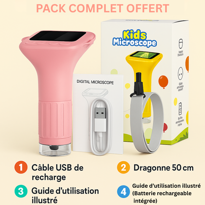 Microscope Fille 1000× – Écran IPS & Caméra HD