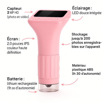 Microscope Fille 1000× – Écran IPS & Caméra HD